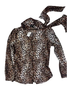 WHBM White House Black Market Civil Tie Front Leopard Blouse Sz 10 NWT - Picture 1 of 9