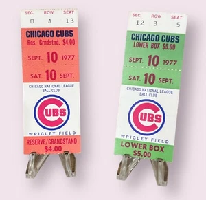 Boletos usados de colección de los Chicago Cubs 1977 tribuna de campo Wrigley/caja inferior - Imagen 1 de 5