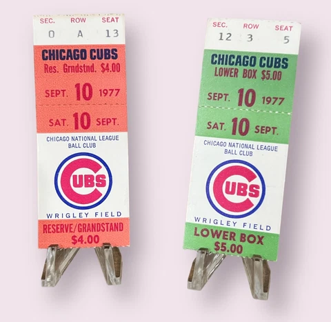 Chicago Cubs Vintage 1977 Used Ticket Stubs Wrigley Field Grandstand/Lower Box Cover