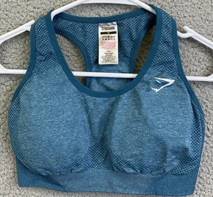 Gymshark Womens Sports Bra Seamless Padded Blue Marl Sz M with Bra Razorback - Picture 1 of 7