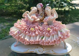 DRESDEN LACE SINGING GIRLS FIGURE FIGURINE - Picture 1 of 10