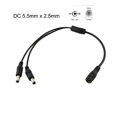 CCTV DC Power 1 Female To 2 Male Cable Splitter 5.5mm x 2.5mm Adapter Led Light - Image 1 of 4