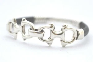 Taxco, mexikanisches Massiv 925 Sterlingsilber & Leder Pferd Bit Armband. "18 cm, 7"  - Bild 1 von 12
