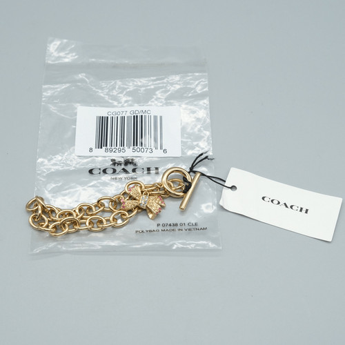 Bracciale Coach Fiocco Pavè Tono Oro Catena Maglia CG077 Strass