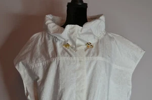 ESCADA Sz 42/12 US Cap Sleeve Logo Monogram White High Collar Jacket Drawstring - Picture 1 of 12