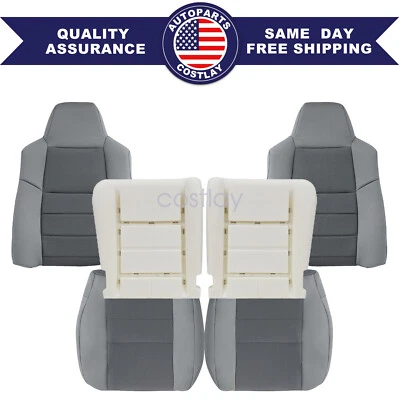 6x Front Cloth Seat Cover & Foam Cushion For 2003-2007 Ford F250 Super Duty Gray Foto 1 de 4