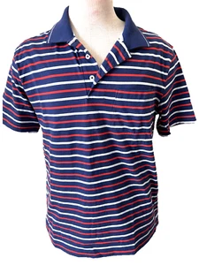Saddlebred mens polo shirt size M short sleeve blue red stripe - Picture 1 of 5