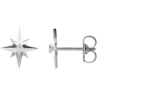14k white gold star earrings with diamond - Picture 1 of 1