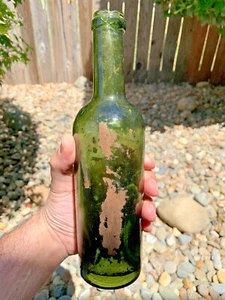 Botella de Vidrio Verde Oscuro Vintage Desconocida Tamaño Mediano 10 Pulgadas de Alto Antigua - Imagen 1 de 12