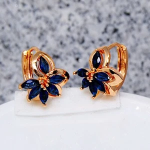 Dameohrringe charismatische Ohrringe vergoldet Gold K18/750er blau Saphir Topas - Bild 1 von 3