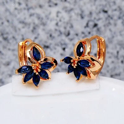 Dameohrringe  charismatische Ohrringe vergoldet Gold K18/750er blau Saphir Topas - Bild 1 von 3