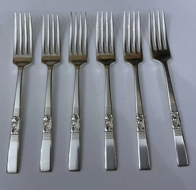 Vintage 6 Oneida Community Silver Plate MORNING STAR 18cm Dessert Forks Cutlery - Image 1 of 4