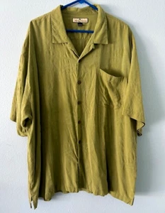 Tommy Bahama Men’s Hawaiian 100% Silk Shirt Green Embossed Floral 2XL, XXL - Picture 1 of 5
