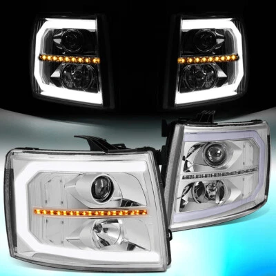 PARA 2007-2014 SILVERADO LED DRL&SEQUENTIAL LÂMPADAS DE FAROL PROJETOR DE SETA - Imagem 1 de 4