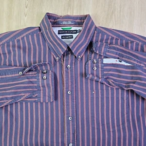 Camicia uomo Tommy Hilfiger a righe con bottoni blu rosso 2XL 100% cotone - Foto 1 di 16