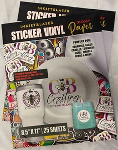 CB Crafting ~ Inkjet & Laser Aufkleber Vinyl Glanzpapier, 8,5x11", 50 Blatt, Neu! - Bild 1 von 3