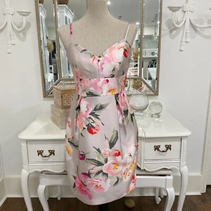 Eliza J Floral Shiny Pleated Structured Formal Dress Sz 6 Pink Wedding Guest - Picture 1 of 12