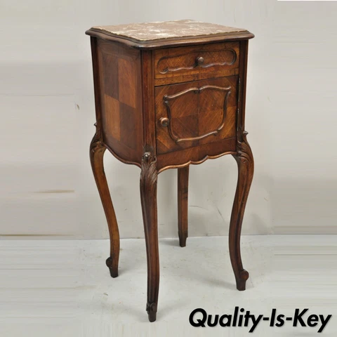 Antique French Renaissance Louis XV Style Marble Top Humidor Nightstand Cover