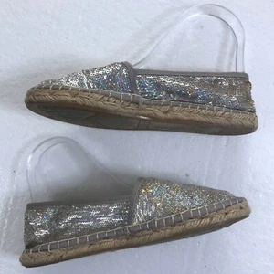 Nicole Miller Womens Size 6 M Silver Sequin Holographic Sparkle Espadrille Flats - Picture 1 of 9