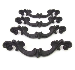 4 Stück Vintage Blumen Schubladengriffe 4-5/8" CTC 8-3/16" L schwarz Eisenoptik P3489 - Bild 1 von 7