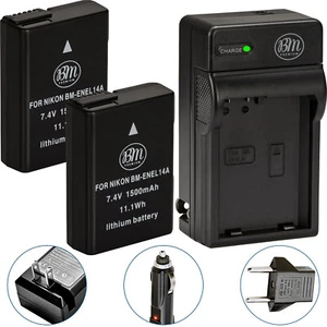 BM 2X EN-EL14a Batteries & Charger for Nikon D5100, D5200, D5300, D5500, D5600 - Picture 1 of 6