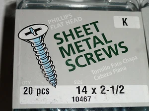 #14 x 2-1/2" Phillips Flat Head Sheet Metal Screws 2 boxes 20 screws 40 total - Picture 1 of 5