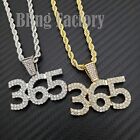 Hip Hop Iced Lab Diamond 365 Pendant w/ 4mm 24" Rope Chain Bling Necklace