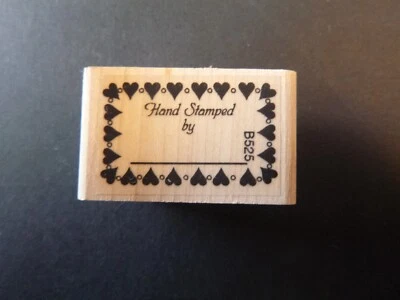 Corazones "Sello a mano por..." - Sello de goma montado en madera Foto 1 de 4