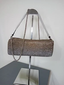 LONG ELEGANT CLUTCH PURSE STONE BAG, SILVER/YELLOW DIAMOND COLOR - Picture 1 of 10