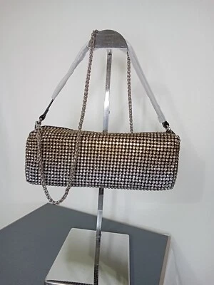 BOLSO CLUTCH LARGO ELEGANTE BOLSO PIEDRA, COLOR PLATA/AMARILLO DIAMANTE Foto 1 de 4