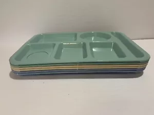 Six 6 Vintage School Lunch Cafeteria Divided Tray Trays Tan Blue Green - Picture 1 of 5