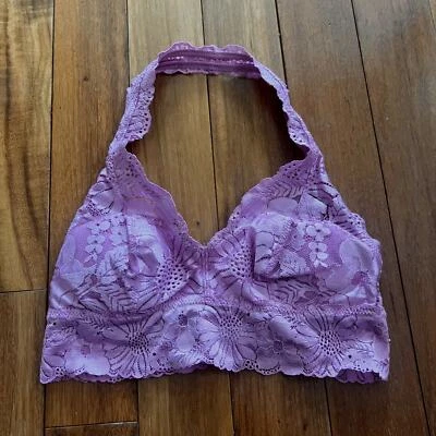 Aerie Lilac Purple Pink Floral Lace Halter Bralette Size S  - Image 1 of 4