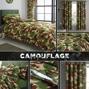 Camouflage Army Green Brown Duvet Quilt Cover Bedding Set Curtain Floor Cushion - Picture 1 of 11