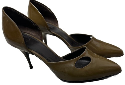 Vintage Givenchy in pelle verniciata Y2K taglio D'Orsay punta a punta tacco a oliva 9