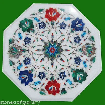 12" Marble Corner side Table Top Floral Inlay Handmade Work - Image 1 of 4