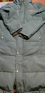 LEVI PUFFER COAT MEN EXTRA LARGE BLUE LOGO QUILTED 44' LONG WARM HOODED CHORE - Picture 1 of 12