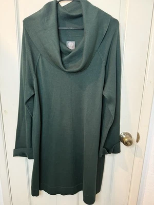 Vestido Suéter Vince Camuto XL Verde Esmeralda Cuello Capucha Manga Larga  Foto 1 de 4