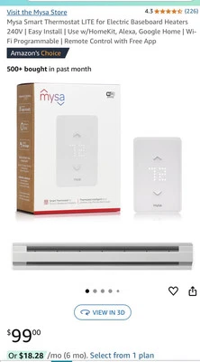 Mysa Smart Thermostat for Electric Baseboard Heaters - White - Image 1 of 4