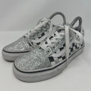Scarpe sneakers VANS Old Skool a quadri argento glitter stringate donna taglia 7 - Foto 1 di 12