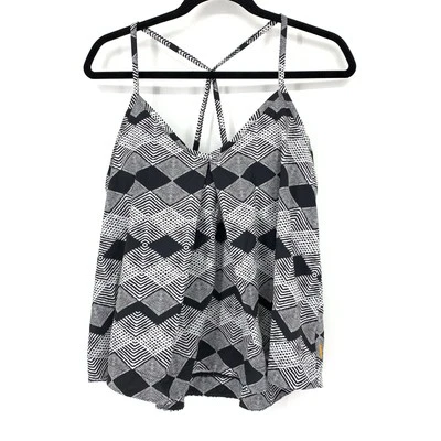 LUCY 女式 L 码弹力文胸上衣背心无袖黑色白色几何图案 — 第 1/4 张图片