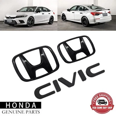 3PCS Fit For HONDA Civic 2016-2021 Front & Rear Emblem H+ CIVIC Badge Black NEW - Image 1 of 4