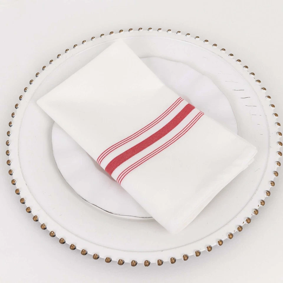 10 pcs Red White Polyester 18x22" TABLE NAPKINS Stripes Wedding Party Kitchen - Image 1 of 4