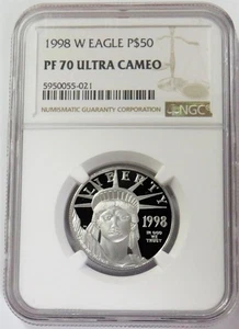 1998 W PLATINUM $50 AMERICAN EAGLE 1/2oz STATUE OF LIBERTY NGC PF 70 UC - Picture 1 of 2