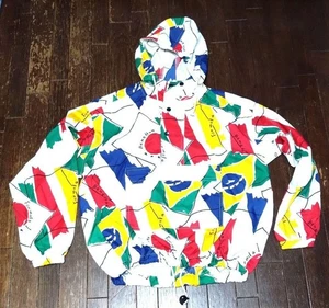 Benetton Nylon Hoodie Pullover Jacket White F1 Era M Size - Picture 1 of 4
