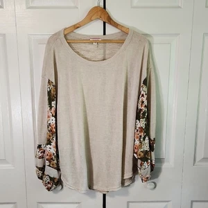 Andree By Unit Womens Beige Floral Burnout Top Size 2X Boho Cottage Dolman Soft - Picture 1 of 9