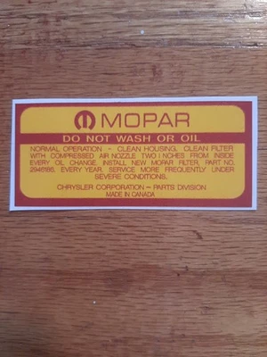 Mopar 318 340 360 400 383 440 1970-71 calcomanía instrucciones filtro de aire Foto 1 de 2