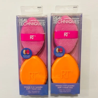 REAL TECHNOVIES Milagro Doble Cara 2 en 1 Polvo Puff + Estuche de Viaje Paquete de 2 Foto 1 de 2