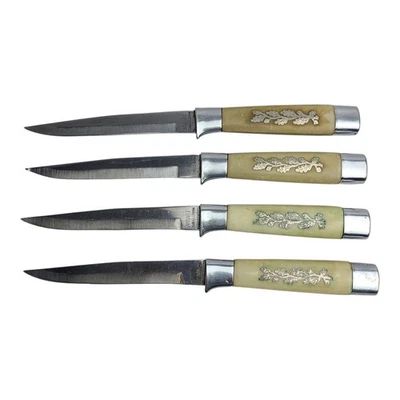 Vintage Arnart Steak Knife Set 4 Stainless W/ Sterling Silver Inlay Handle Japan - Image 1 of 4