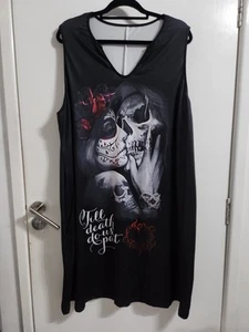 Skull Tattoo Women's Short Sleeve T-Shirt Dress - Goth Punk Gothic Size 5XL - Picture 1 of 4