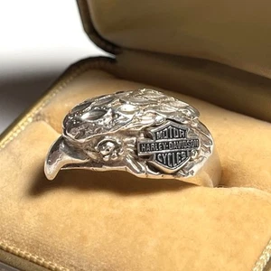 Vintage Harley Davidson American Eagle Sterling Silver Ring Size 11 Biker Ring - Picture 1 of 12